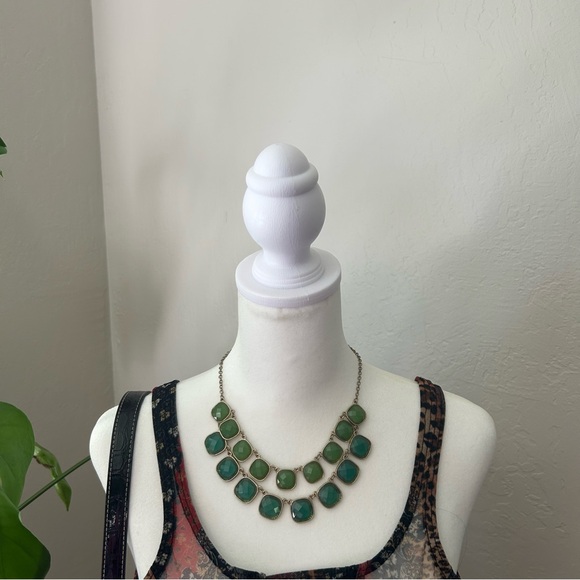 Sage green and Teal Jeweled Bib Statement Necklace - Picture 1 of 16